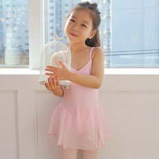 CR311 핑크 끈나시 쉬폰 레오타드 유아 발레복