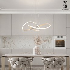 V10燈飾 餐廳吊燈 北歐幾何線條 現代家用臥室燈具 極簡異型線條客廳臥室燈飾 網紅餐桌飯廳吧台圓環極簡LED, 經典雅黑-無極調光,80cm