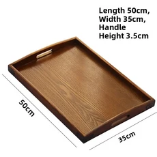 대형 직사각형 나무 트레이 ( 레스토랑 서빙용 차 트레이 양고기 구이 접시 소박한 컨트리 스타일 풍 디자, 22 브라운 손잡이 50x35x3.5cm
