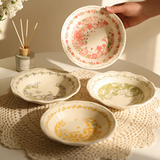 전원풍 예쁜 도자기 파스타볼가정용 상큼함 꽃무늬 깊은 접시 샐러드 접시 세트20.1cm, 4개, 믹스컬러