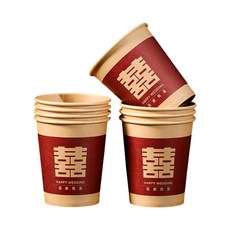 好買先生 結婚用品 一次性紙杯 迎娶奉茶囍字結婚水杯婚禮小禮, 1個, 經典正喜紙水杯, 1個裝