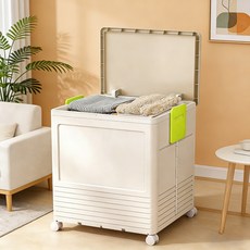 YEAAYE 접이식 폴딩 이동형 리빙박스 대형 수납함 낮은 손잡이형, 그린, 1개