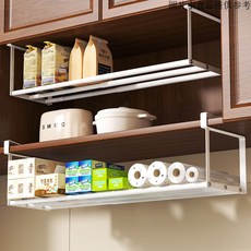 廚房懸掛收納籃，免釘櫥櫃掛籃，多功能分層置物架，廚房紙巾儲物架, 1個, 白色 加寬加厚 小於3cm可以掛,簡易 12cm 基礎固定