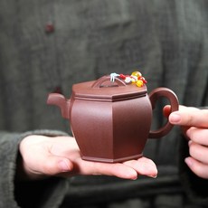 宜興紫砂壺全手工紫泥六方漢瓦壺220cc精緻傳統工藝原礦泥料, 1個