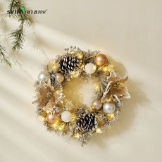 耶誕節花環 北歐風銀灰色耶誕藤圈40cm 節慶裝飾品，打造溫馨居家氛圍, 1個, 40cm-帶燈款