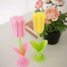 튤립 모양 텀블러 컵수세미 수세미 인테리어 주방용품, 1개, 분홍색