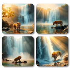 돈들어오는 폭포 호랑이 그림 자석 액자, 4종세트 일괄
