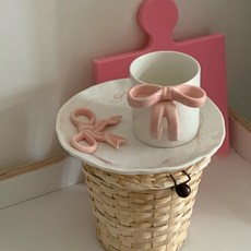 플레어 리본 머그컵 예쁜컵 발레코어, 1개, 핑크