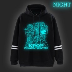 獵魔女團KPop Demon Hunters周邊時尚男女連帽衛衣條紋長袖, 1個, 黑色1