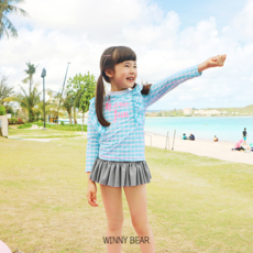 아동 여아 헤브펀 민트체크 래쉬가드 투피스 수영복