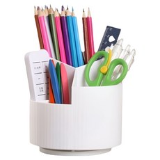 일상픽 360도 회전 원형 3칸 데스크오거나이저 연필꽂이, 화이트, 1개