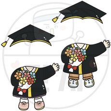 132 만자디자인 졸업 수료 합성도안 / 꽃다발 들고 있는 친구들 / 학교 유치원 어린이집 졸업 수료 환경구성