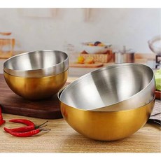 골드 스테인레스 스틸 샐러드 주방 음식 식기 그릇 믹싱 용기 라멘 수프 쌀국수, 2 금 2 은빛