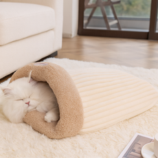 튼튼댕냥 극세사 포근 고양이 침낭형 숨숨집, 1개, 아이보리,