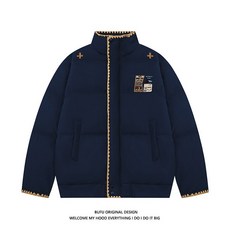 BUFU 秋冬撞色刺繡加厚棉外套