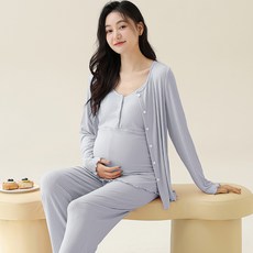 NUNUHANA 임산부 수유잠옷 3종 세트 부드러운 골지 홈웨어