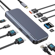 MOKiN USB C 허브 15W 무선 충전기 Qi2 인증 Magsafe 충전 스탠드 4K@60Hz HDMI 100W PD 10Gbps USB C/A 및 5W 충전 패드, 12 IN 1