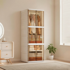 YEAAYE 접이식 옷장 3단 JG2160-3Y-1G-1M, 크림화이트