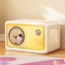 캣박스 숨숨집 고양이 하우스 수납장 케이지 접이식 박스, 1개, 옐로우