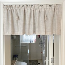 DFMEI 民宿風簡約仿麻純色文藝清新免打孔遮光隔斷簾成品半簾門簾, 米白色棉麻+吊穗(穿杆加工)