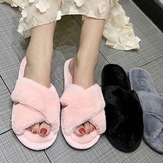 여성 겨울 털꼬임 슬리퍼 실내화 신발 사무실 회사 실외화 뮬 퍼 발열
