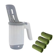 一體式貓砂鏟 貓砂鏟 鏟便工具 拾便器 貓鏟 鏟屎神器 收納便攜 寵物垃圾袋 貓咪工具清理鏟子, 1個, 貓砂剷一個+4捲垃圾袋【60支】