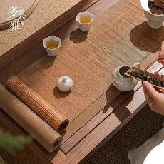 多美雅 新中式竹蓆茶席桌旗, 松風竹語 - 淺咖席底 - 雙面竹蓆 席面, 1個, 席底28*80cm席面20*60cm