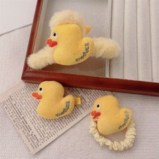 귀여운 오리 캐릭터 헤어끈 봉제 인형 머리끈 고탄력 스크런치 데일리 헤어악세사리