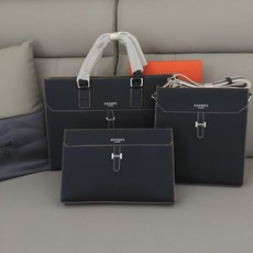 Hermès商務男士手提包，真皮公事包，大容量文件包，頂級皮革，多隔層設計, 黑色