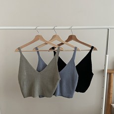 여자 니트 브이넥 크롭 뷔스티에 이너 나시 가을 겨울 레이어드