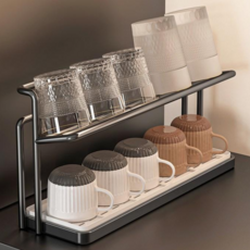 라워스 물빠짐 2단 건조대 컵거치대, 그레이, 1개