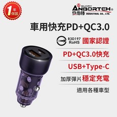ANBORTEH 安伯特 車用快充 PD+QC3.0 雙孔充電器, 水晶紫