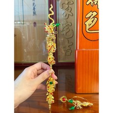 全盤龍水鑽太子槍/紅鑽/藍鑽/柳絲/三太子/中壇元帥/神明法器/台灣製造, 1個, 金色紅鑽