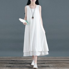 ZAJA 여성 여름 나시 원피스 롱 화이트 바캉스룩