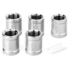 GORAGUCHI 10피스 304 스테인리스 스틸 1.3cm(1/2인치) NPT 암 파이프 피팅 커플링 연료/공기/물/가스/오일용 스레드, 1/2"NPT(5-Pack)