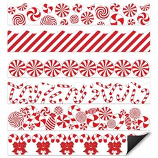 CPicdn 24피스 크리스마스 캔디 교실 자석 게시판 테두리 장식 세트 크리스마스 지팡이 페퍼민트 테두리 트림 레드 화이트 학교 교실 칠판 용품 벽 문 크리스마스 파티 장식, Candy Cane