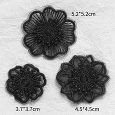 自粘免縫補丁貼，高端蕾絲花朵刺繡，羽絨服破洞修補布貼，黑色, 9# 【混裝3個】自粘款