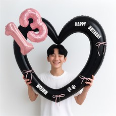 해피제이니 핑크 숫자 대형 하트풍선 생일파티용품세트(프리레터링 시트지 포함), 1세트, 13 블랙하트