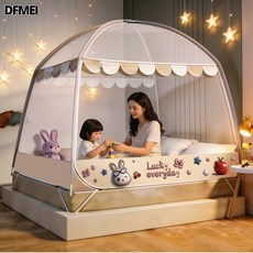 DFMEI 蒙古包蚊帳家用卡通布布安裝蚊帳防摔全底嬰兒防摔學生宿, 1個, 卡通布布:90*200cm