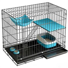 포령 고양이 하우스 반려동물 접이식 다층 케이지 철창 대형 빌라 휠 이동식, 1개, 블랙