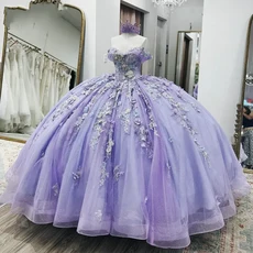 Angelsbridep 오프 숄더 스위트 라일락 Quinceanera 드레스 반짝이 크리스탈 3D 꽃 Vestidos 15 Customized, 13 10, 03 as picture