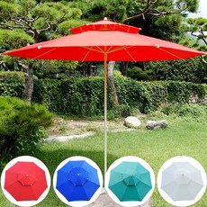 엉클트리 100% 통원목 일체형 야외 테이블 세트 (튼튼한 2중접합 구조), 중형 이층파라솔 그린