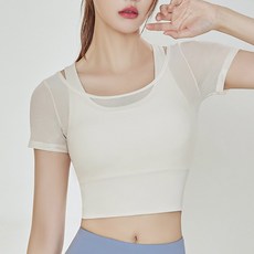스타일아유 여성 브라캡 캡내장 망사 통기성 러닝 피트니스 타이트핏 운동 타이츠 반팔 요가복 YG0127