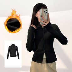 FANSYLI 여성 기모 트레이닝 코트 가을 겨울 슬림 요가복 집업 점퍼 패션 스판 긴팔 하이넥 보온 코트 W2602F09