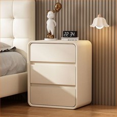 DMEI奶油風床頭櫃 多層實木現代簡約輕奢儲物櫃 E0級免漆臥室收納, 1個, 基礎款-米白色 Z-16,寬50*深40*高55