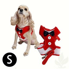 펫투유 강아지 하네스 우쭈쭈 턱시도 세트 레드 S 산책용 1개입
