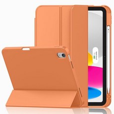 IMieet 아이패드(A16)/아이패드 10세대 [11인치 2025/10.9인치 2022]용 케이스 펜슬 홀더와 부드러운 TPU 뒷면이 있는 3단 스탠드 스마트 커버 터치, 주황색