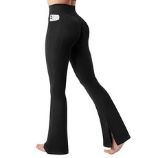 Flamingals 여성용 힙업 플레어 레깅스 포켓 포함 하이 웨이스트 복부 컨트롤 히든 스크런치 미니 요가 팬츠 159902