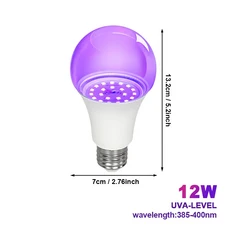 블랙 라이트 전구 7W 12W LED UV 블랙라이트 E27 AC85 265V 파티 유령의 집 형광 분위기 395nm 자외선 램프, [02] 12W, 1개
