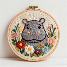 DIY 펀치 바늘 키트 히포 인 플라워 초보자에게 쉬운 자수 스타터 세트 후프 스트레스 해소 공예 취미 및 홈 데코 20x20cm